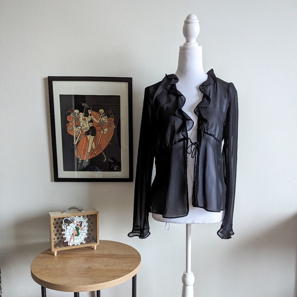 Vintage Tops - 🪞 Vintage 90s Evan Picone Sheer Long Sleeve Black Blouse Size 8